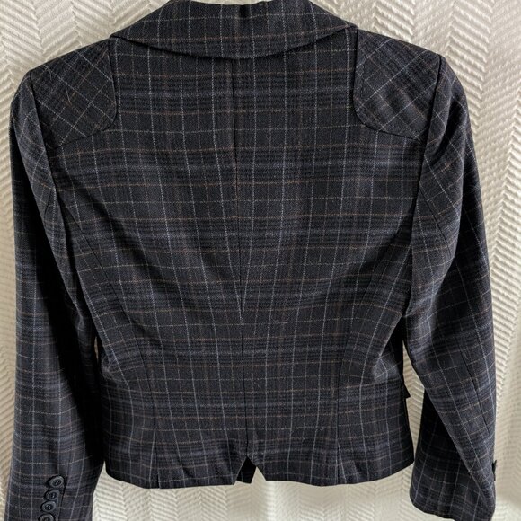 Esprit Women’s Navy Plaid Blazer Wool blend Cotton lined Size 2 Preppy Academia - Picture 9 of 11